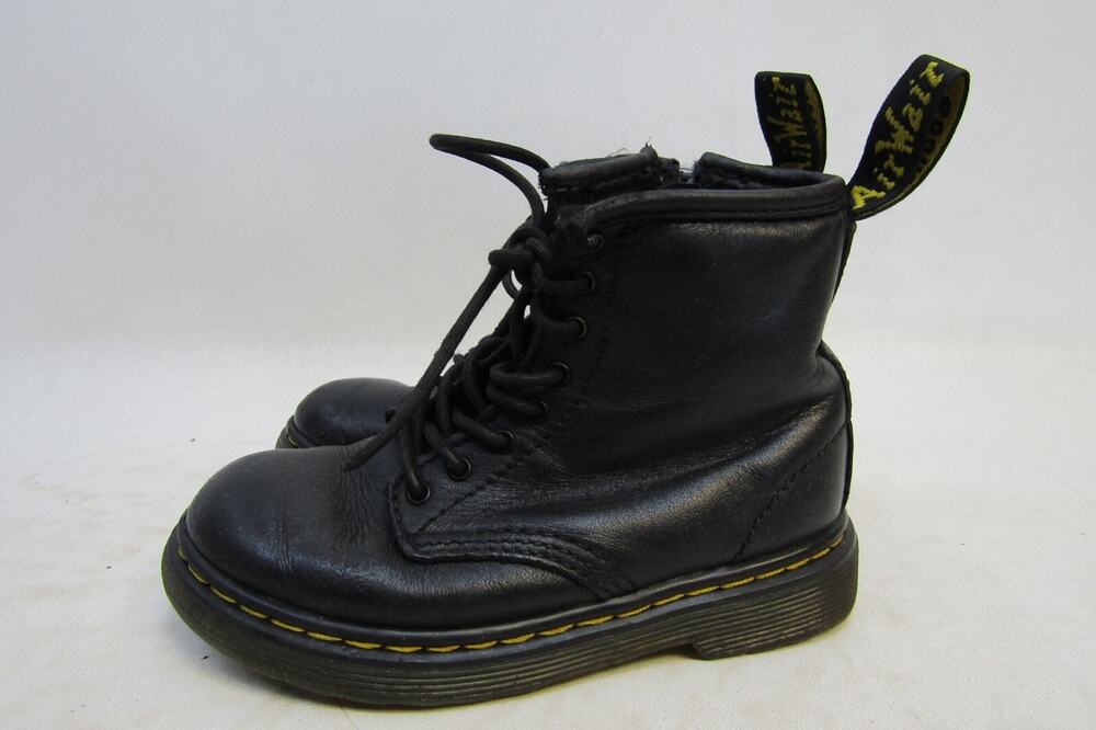 Dr. Martens Little Kids Youth Sz 9 Black Leather Lace Up Zip 8 Eye Ankle Boots